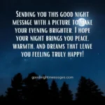 Good Night Message With Picture: A calming night sky with stars shining brightly, conveying warmth and peace. Perfect for sharing heartfelt good night wishes.