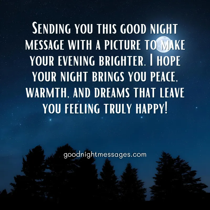 Good Night Message With Picture: A calming night sky with stars shining brightly, conveying warmth and peace. Perfect for sharing heartfelt good night wishes.