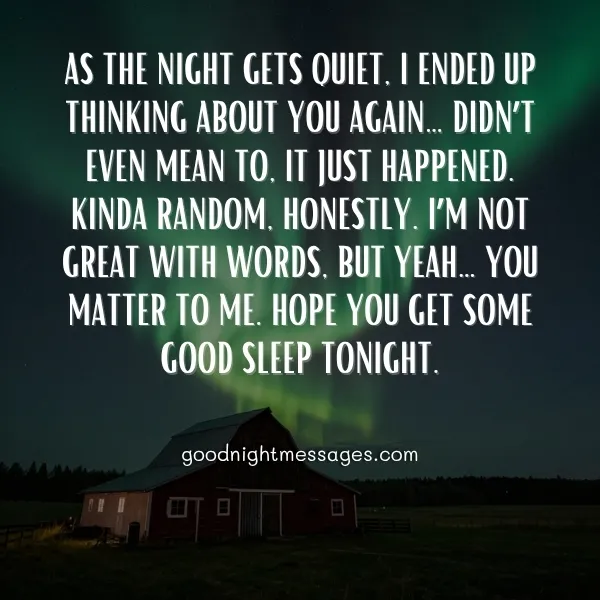 deep good night message for him to touch his heart with emotional words and peaceful cabin under northern lights night sky